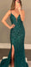 Mermaid Dark Green Beaded Spaghetti Straps Long Evening Prom Dresses, Cheap Prom Dress, MR7806