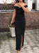 Off Shoulder Black Mermaid Side Slit Long Evening Prom Dresses, MR8867