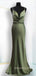 Sage Green Satin Cowl-neck Mermaid Spaghetti Straps Long Evening Prom Dresses, MR9061