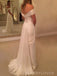 Off Shoulder A-line White Chiffon Lace Long Evening Prom Dresses, Side Slit Wedding Dress, MR9075