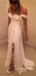 Off Shoulder A-line White Chiffon Lace Long Evening Prom Dresses, Side Slit Wedding Dress, MR9075