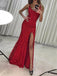 Red Sequins Mermaid Side Slit Long Evening Prom Dresses, MR9123