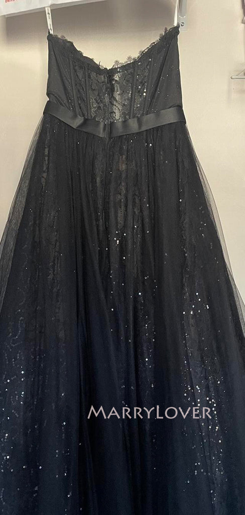 Popular Black Tulle Lace Sweetheart Long Evening Prom Dresses, A-line Custom Prom Dress, MR9172