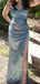 Gorgeous Satin Spaghetti Straps Side Slit Long Evening Prom Dresses, MR9232