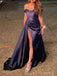 Off Shoulder Satin Side Slit Floor-length Long Evening Prom Dresses, MR9233