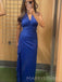 Royal Blue Chiffon V-neck Long Evening Prom Dresses, Side Slit Prom Dress, MR9276