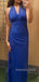 Royal Blue Chiffon V-neck Long Evening Prom Dresses, Side Slit Prom Dress, MR9276