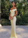 Off Shoulder Yellow Satin Mermaid Long Evening Prom Dresses, MR9359