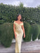 Popular Yellow Satin Mermaid Long Evening Prom Dresses, Backless Prom Dress, MR9364