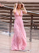 Pink Chiffon A-line Deep V-neck Long Evening Prom Dresses, MR9374