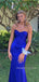 Royal Blue Satin Mermaid Sweet Heart Long Evening Prom Dresses, MR9379