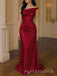 One Shoulder Mermaid Burgundy Satin Long Evening Prom Dresses, MR9445