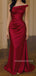 One Shoulder Mermaid Burgundy Satin Long Evening Prom Dresses, MR9445