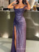 Purple Sequins Off Shoulder Mermaid Long Evening Prom Dresses, MR9454