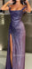 Purple Sequins Off Shoulder Mermaid Long Evening Prom Dresses, MR9454