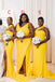 Mismatched Yellow Mermaid Side Slit Long Bridesmaid Dresses , MRB0008