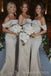 Off Shoulder Champagne Satin Mermaid Long Bridesmaid Dresses , MRB0014