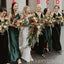 Mismatched Dark Green Satin Velvet Cheap Long Bridesmaid Dresses , MRB0041