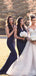 Mismatched Navy Blue Satin Mermaid Long Custom Bridesmaid Dresses , MRB0055