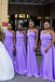 Mismatched Purple Mermaid One Shoulder Cheap Long Custom Bridesmaid Dresses , MRB0059