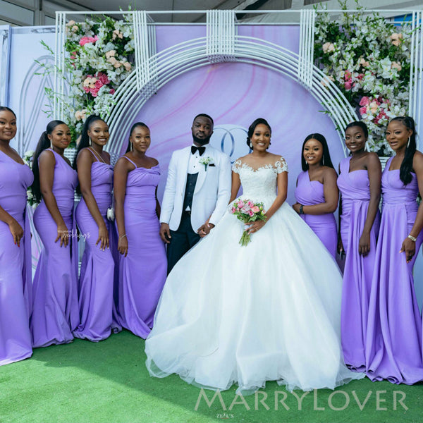 Mismatched Purple Mermaid One Shoulder Cheap Long Custom Bridesmaid Dresses , MRB0059
