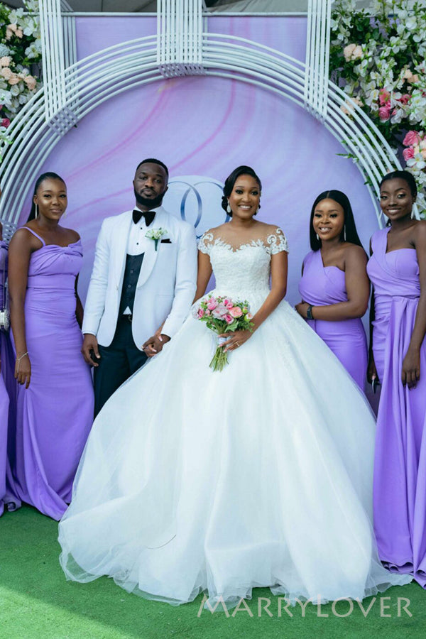 Mismatched Purple Mermaid One Shoulder Cheap Long Custom Bridesmaid Dresses , MRB0059