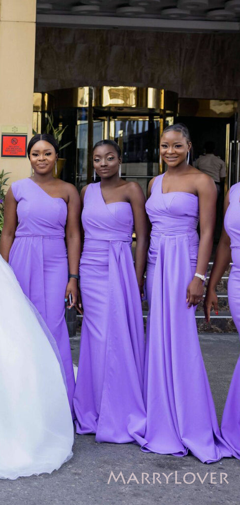 Mismatched Purple Mermaid One Shoulder Cheap Long Custom Bridesmaid Dresses , MRB0059