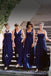 Mismatched Navy Blue A-line Cheap Long Custom Bridesmaid Dresses , MRB0061