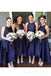 Navy Blue Satin A-line Custom Cheap Long Custom Bridesmaid Dresses, Short Bridesmaid Dress, MRB0101