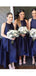 Navy Blue Satin A-line Custom Cheap Long Custom Bridesmaid Dresses, Short Bridesmaid Dress, MRB0101