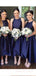 Navy Blue Satin A-line Custom Cheap Long Custom Bridesmaid Dresses, Short Bridesmaid Dress, MRB0101