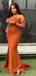Off Shoulder Burnt Orange Mermaid Cheap Long Custom Bridesmaid Dresses, MRB0102