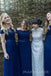 Off Shoulder Navy BLue Lace Long Custom Bridesmaid Dresses, MRB0141