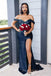 Mismatched Navy Blue Satin Mermaid Side Slit Long Cheap Custom Bridesmaid Dresses, MRB0160