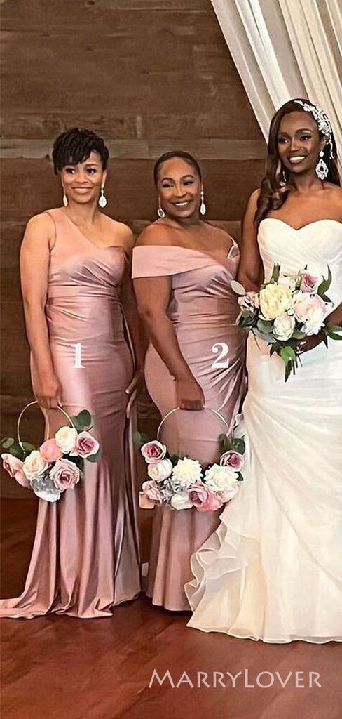 Mismatched Satin Mermaid Long Cheap Custom Bridesmaid Dresses, MRB0188