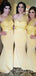 One Shoulder Yellow Lace Mermaid Long Cheap Custom Bridesmaid Dresses, MRB0198