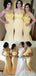 One Shoulder Yellow Lace Mermaid Long Cheap Custom Bridesmaid Dresses, MRB0198