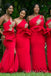 One Shoulder Red Mermaid Appliques Long Cheap Custom Bridesmaid Dresses, MRB0224