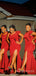 Red Satin Mermaid Side Slit Long Cheap Custom Unique Bridesmaid Dresses, MRB0233