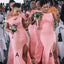 Mismatched Pink Satin Mermaid Long Cheap Custom Side Slit Bridesmaid Dresses, MRB0234