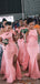 Mismatched Pink Satin Mermaid Long Cheap Custom Side Slit Bridesmaid Dresses, MRB0234