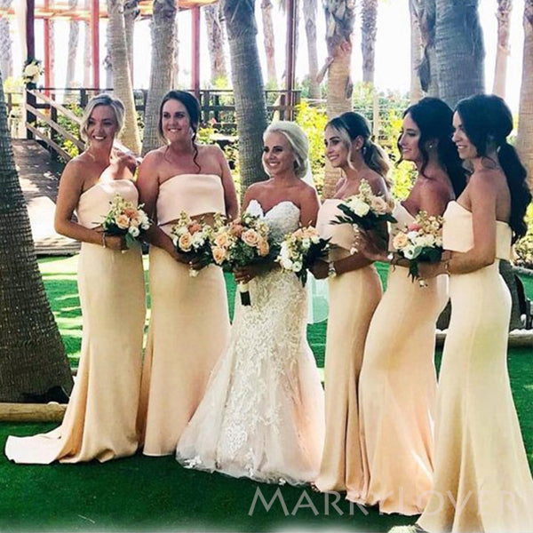 Pretty Yellow Mermaid Strapless Long Custom Bridesmaid Dresses, MRB0259