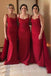 Formal Red Mermaid Straps Long Cheap Custom appliques Bridesmaid Dresses, MRB0274