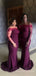 Purple Off Shoulder Long Sleeves Mermaid Long Cheap Custom Bridesmaid Dresses, MRB0295