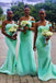 One Shoulder Mint Green Long Mermaid Custom Bridesmaid Dresses, MRB0306