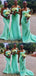One Shoulder Mint Green Long Mermaid Custom Bridesmaid Dresses, MRB0306