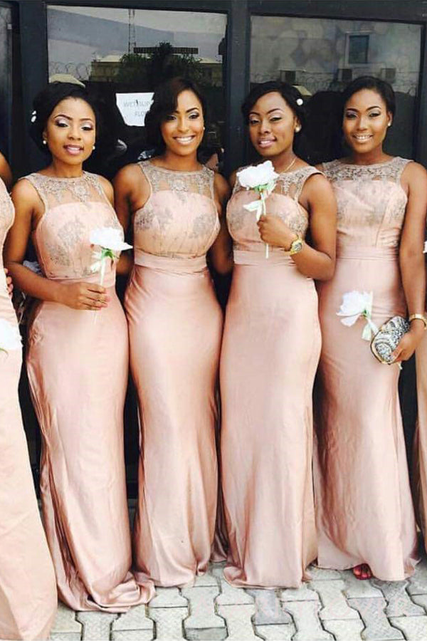 Mermiad Satin Appliques Long Cheap Custom Bridesmaid Dresses, MRB0325
