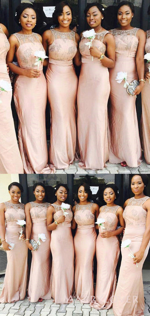 Mermiad Satin Appliques Long Cheap Custom Bridesmaid Dresses, MRB0325