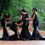 Formal Mermaid Black Satin Long Cheap Bridesmaid Dresses, MRB0326