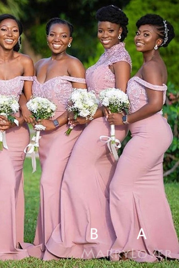 Mismatched Mermaid Appliques Long Cheap Custom Bridesmaid Dresses, MRB0328
